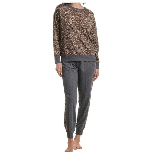 Splendid Ladies' Jogger and Crew Neck Set (Oatmeal Leopard/Charcoal Heather XS - Picture 1 of 4